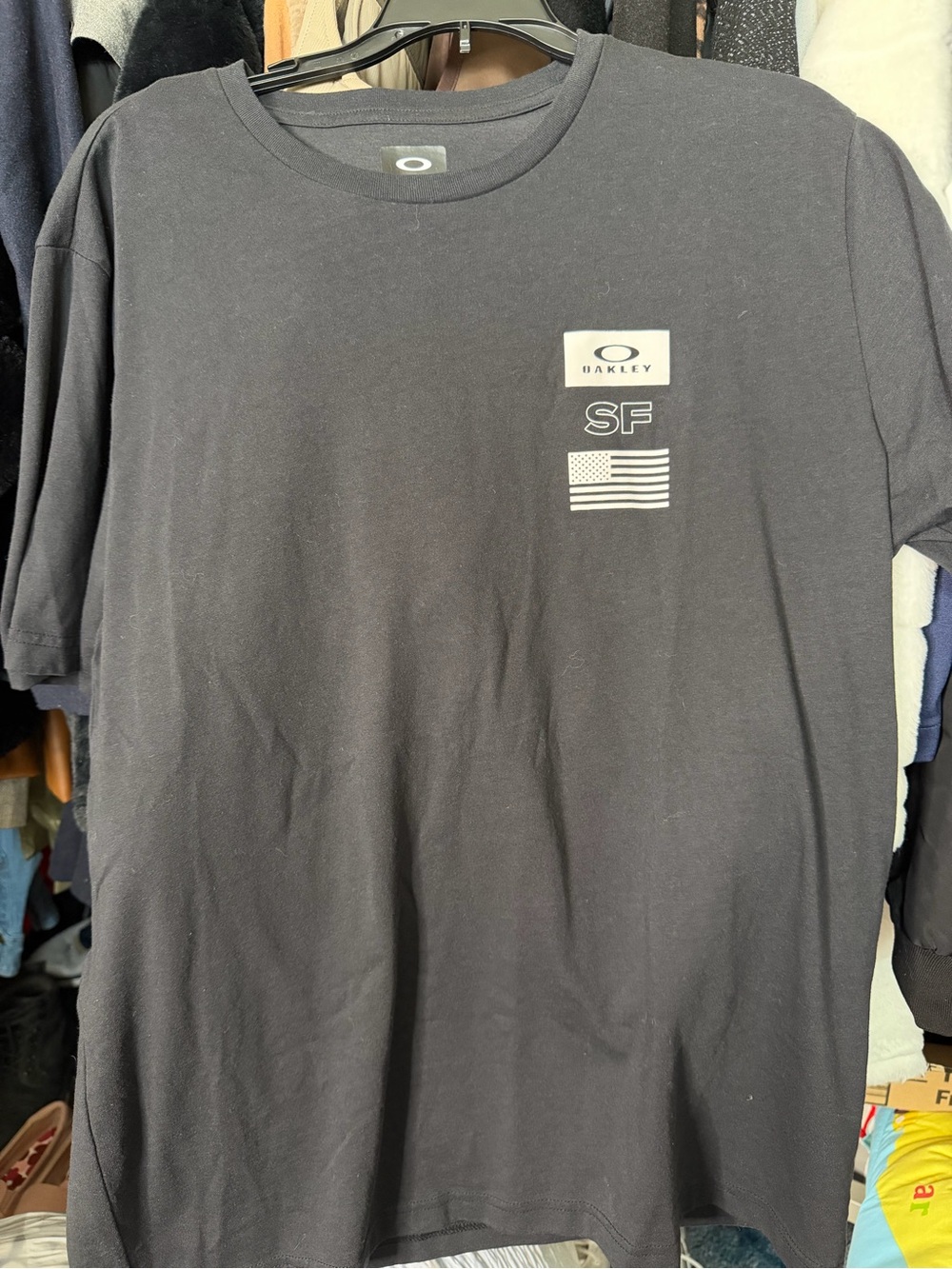 Oakley Black Short-Sleeve Graphic Tee with SF and Flag